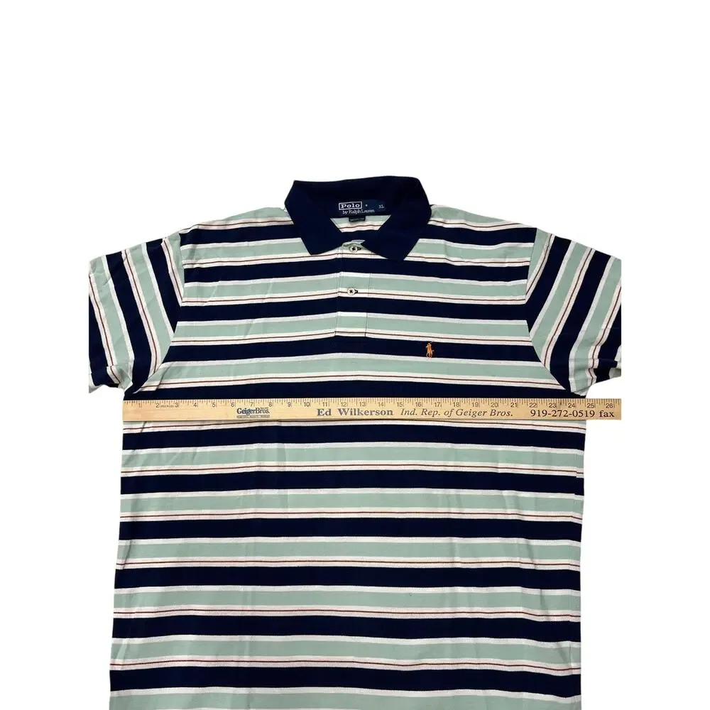 Vintage Polo Ralph Lauren Shirt Mens XL Blue Green Striped Short Sleeve Preppy